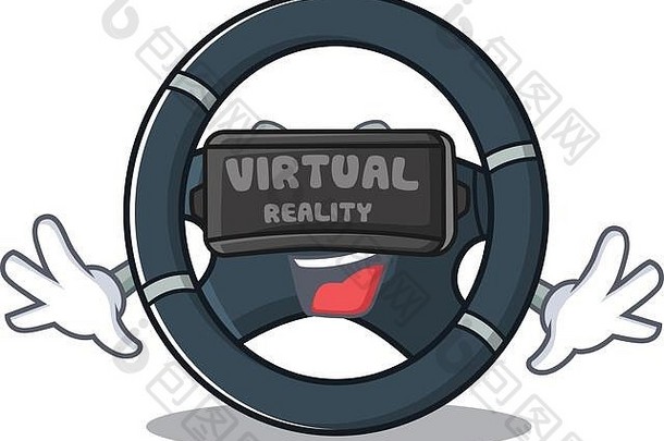 时尚的车操舵字符穿虚拟现实耳机