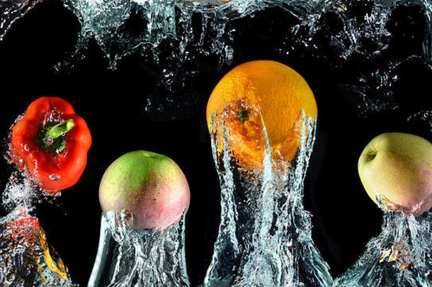 飞溅水屋漏橙子贝尔胡椒苹果艺术混合工作室技术速度照明