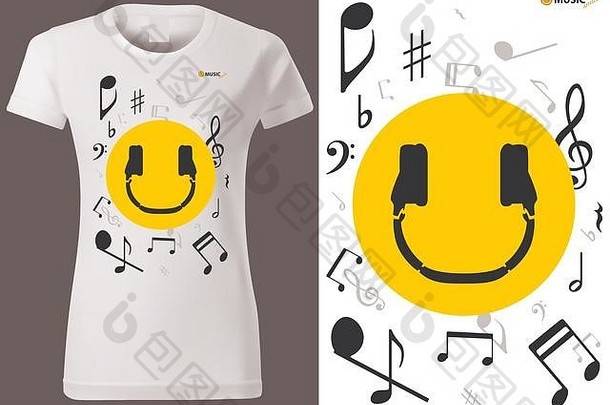 t恤设计音乐的表情符号表情符号