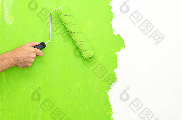绘画墙辊绿色油漆