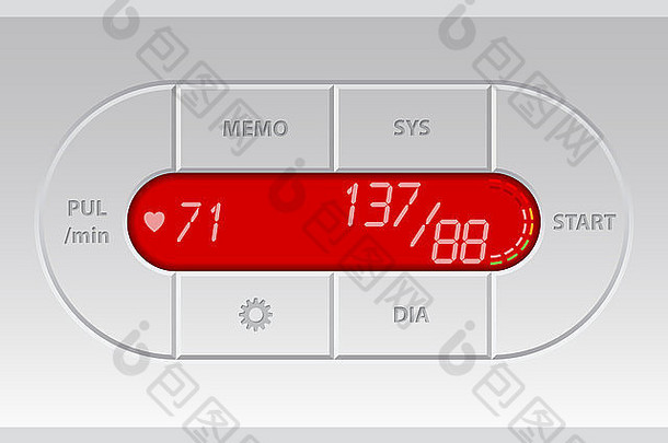 数字血压力监控红色的液晶显示器