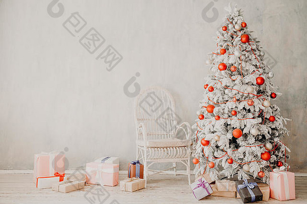 圣诞节树白色房间礼物一年室内