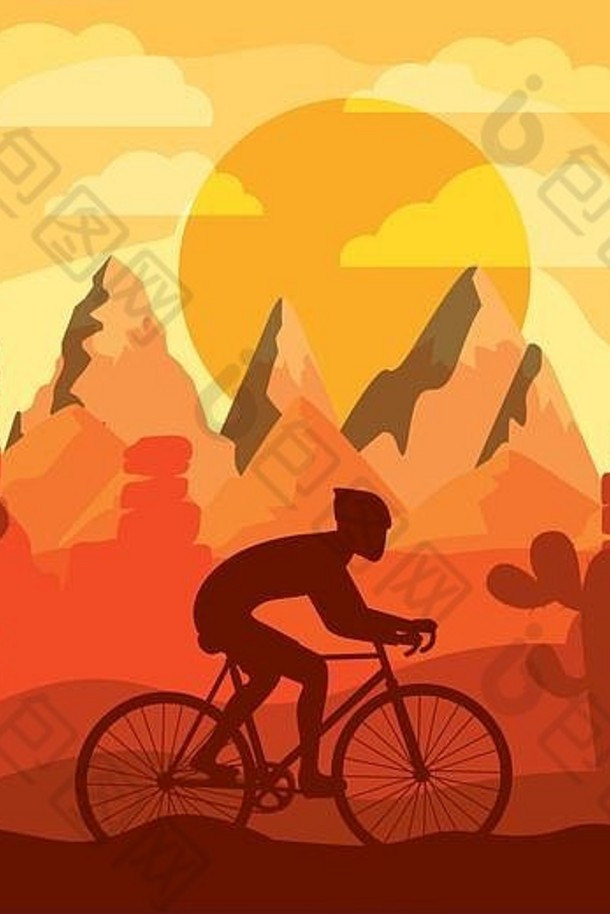 骑自行车比赛美丽的景观背景孤立的图标