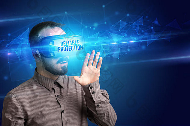 商人虚拟现实眼镜可靠的保护登记网络安全概念