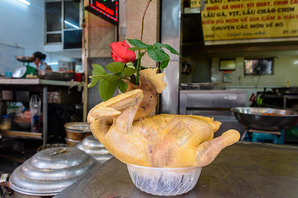 鸡尸体红色的玫瑰卡住了喉咙表格餐厅河内越南