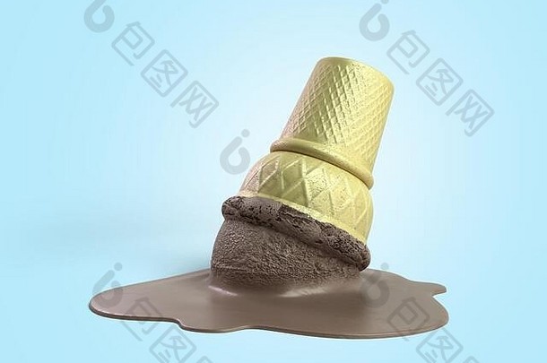 融化了chokolate冰奶油华夫格杯渲染蓝色的梯度
