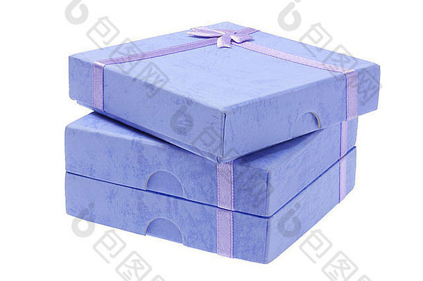 堆栈蓝色的礼物盒子白色背景
