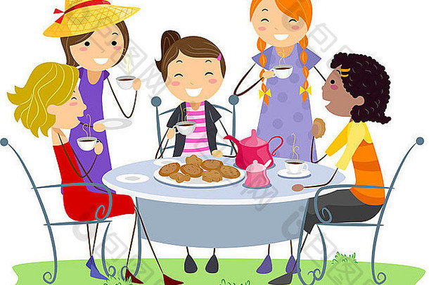插图女士们茶聚会，派对