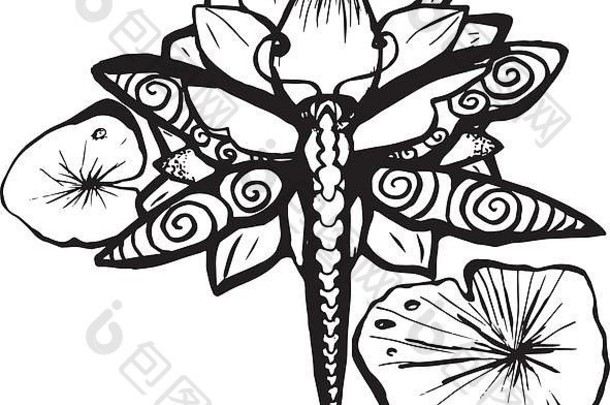 插图蜻蜓莲花纹身的想法