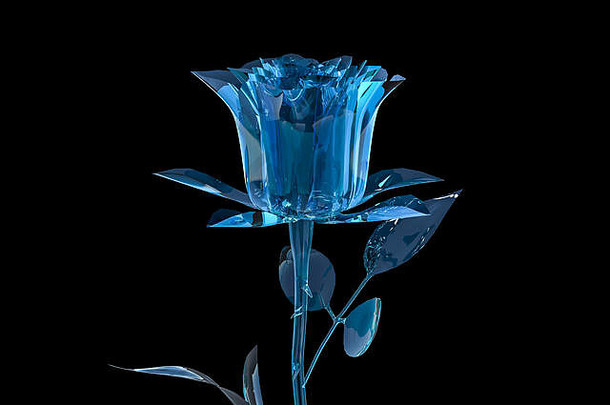 蓝色的玫瑰水晶玻璃黑暗黑暗背景插图
