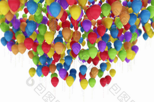 大集团多颜色生日聚会，派对<strong>气球</strong>孤立的白色背景
