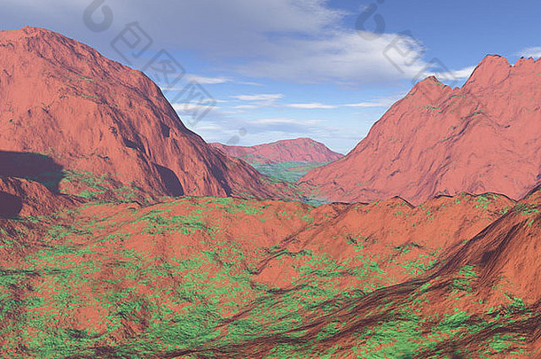 电脑生成的山景观类似红色的砂岩范围