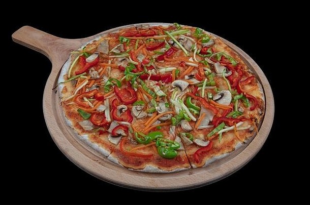 传统的意大利食物素食者披萨番茄奶酪贝尔胡椒洋葱蘑菇