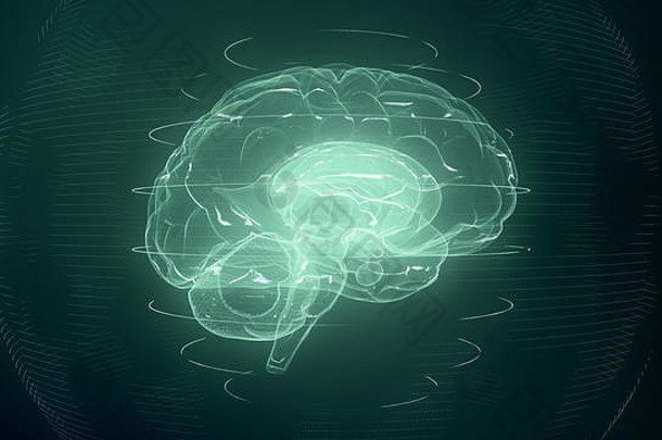 未来主义的蓝色的数字大脑神经元发射核磁共振扫描