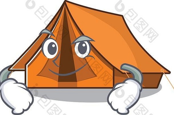 很酷的野营帐篷滚动吉祥物字符傻笑脸