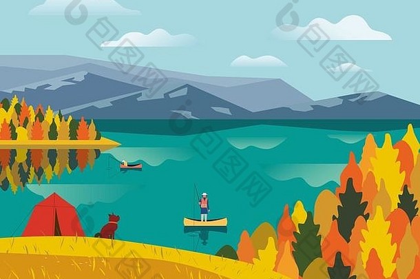 秋天湖景观