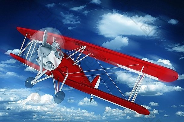 红色的双翼飞机天空飞机插图呈现双翼飞机空气运输插图集合