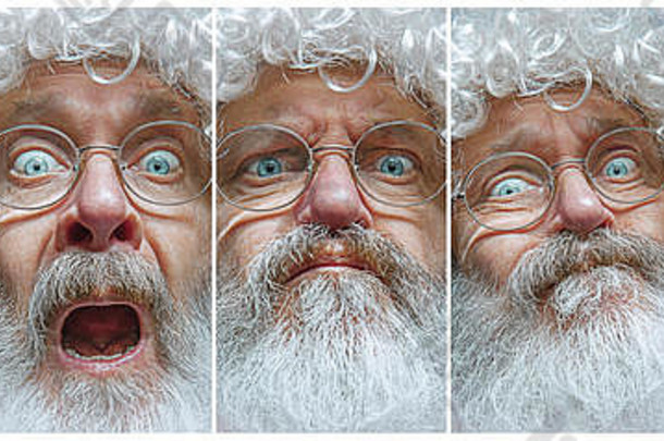 人类情绪情感脸圣诞老人条款眼镜圣诞节假期表达式高级情感庆祝活动冬天手势概念面部表达式概念