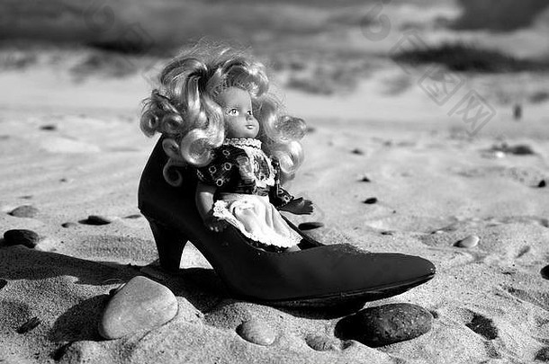 黑与白可爱的几何摘要艺术黑色的喜怒无常的有创意的高跟鞋high-heeledshoe鞋鞋子