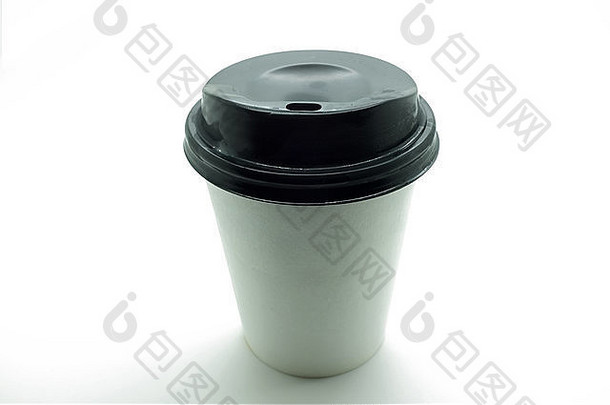 白色纸咖啡杯黑色的塑料成员