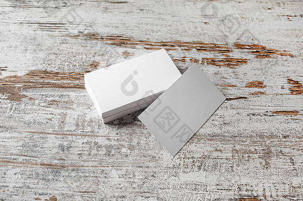 桩空白业务卡片古董木地板上背景