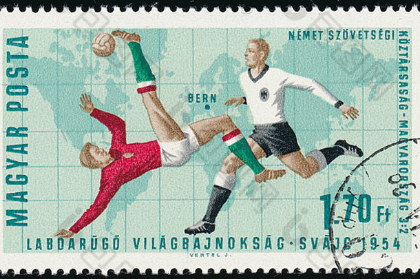 匈牙利约邮票印刷匈牙利庆祝足球世界杯显示插图足球球员约