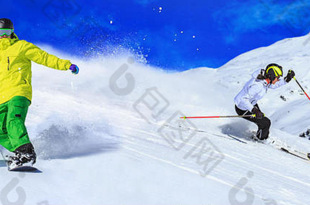 滑雪滑雪司机跑道阿尔卑斯山脉奥地利