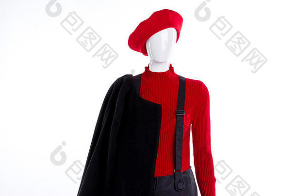 红色的贝雷帽毛衣女士们