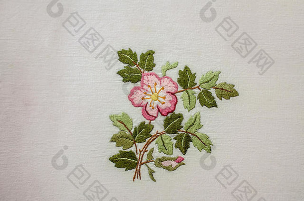耶烈万亚美尼亚6月绣花缎针粉红色的阴影茶玫瑰巴德叶子粗棉花织物