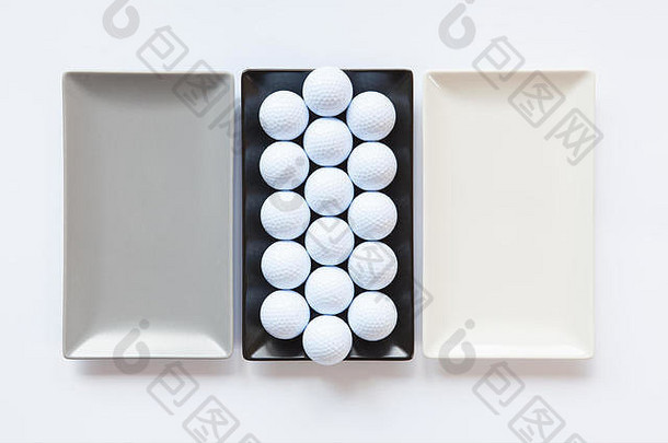 陶瓷菜高尔夫球球白色背景矩形菜