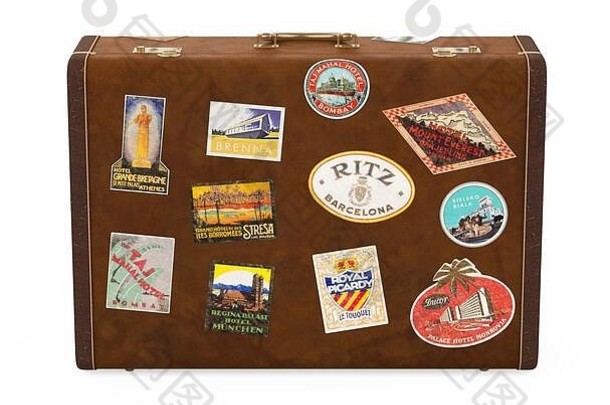 古董皮革手提箱旅行贴纸