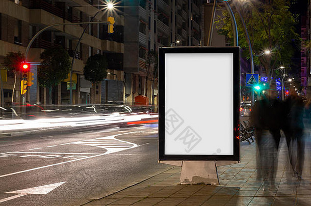 空白广告广告牌模糊交通灯晚上