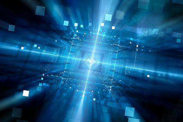 蓝色的发光的硬件粒子电脑生成的摘要背景