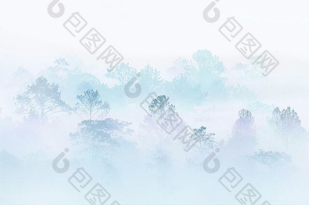 雪冬天森林轮廓森林覆盖雾冬天早....有雾的山伟大的户外位置泰国