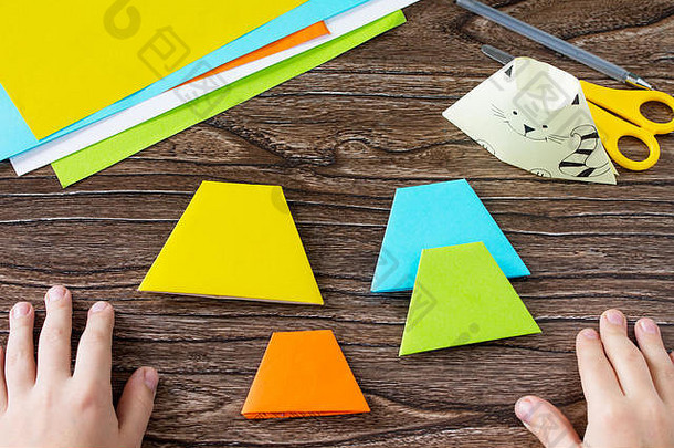 孩子折叠部分折纸玩具使纸木偶猫手工制作的项目孩子们的创造力手工艺品工艺品孩子们