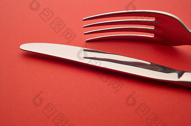 刀叉细节红色的背景餐具水平