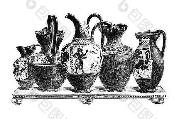 维多利亚时代雕刻经典希腊陶器oinochoe数字恢复图像mid-th世纪百科全书