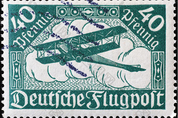 古老的双翼飞机德国邮资邮票
