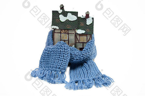 冬天玩具房子包装披肩概念上的视图保护隔离房子