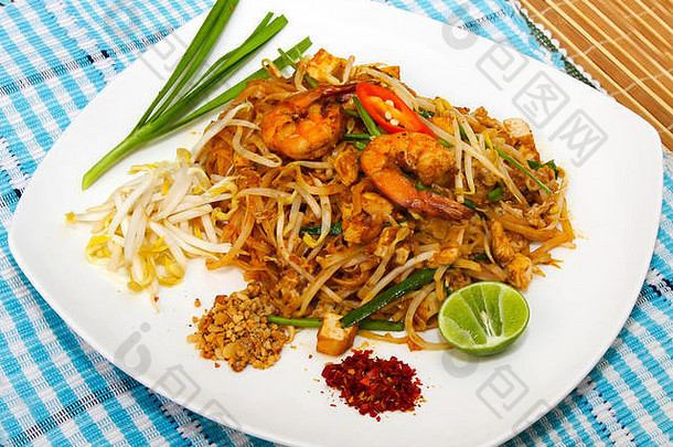 亚洲食物炸大米面条海鲜