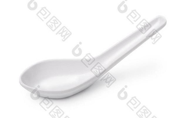 白色空陶瓷汤勺子孤立的白色