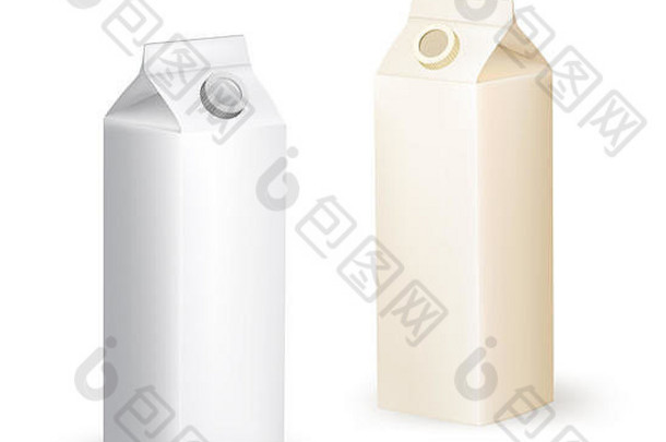 纸箱牛奶<strong>包装盒</strong>子白色背景空白纸包<strong>设计</strong>饮料容器汁喝真正的