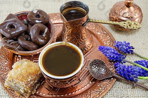 土耳其咖啡饼干花铜杯板