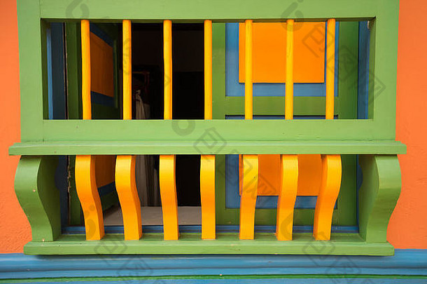 特写镜头细节木色彩鲜艳的画窗口安全炉篦哥伦比亚
