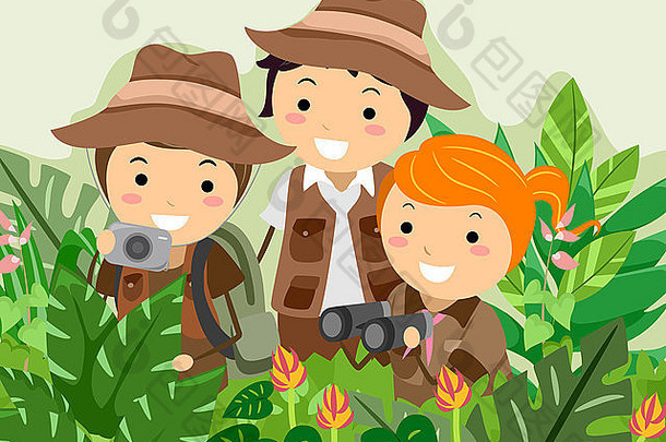 插图特色孩子们Safari冒险