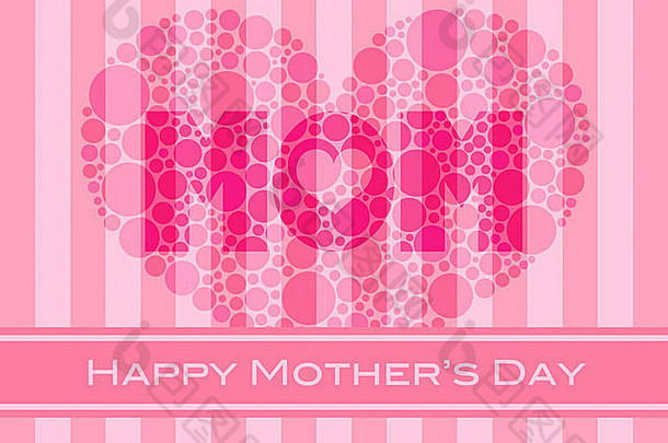 快乐母亲一天心形状波尔卡点粉红色的条纹模式背景插图