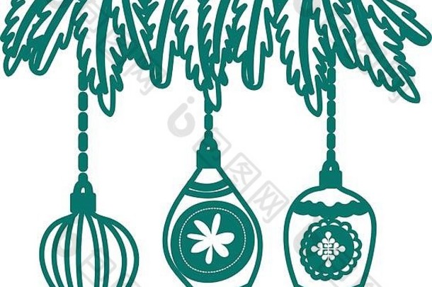 快乐圣诞节球树叶装饰挂