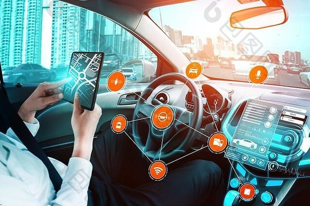 无人驾驶车室内未来主义的指示板自治控制系统