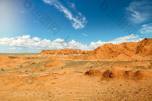 视图燃烧的悬崖巴詹萨格心<strong>戈壁沙漠</strong>完美的蓝色的夏天一天<strong>戈壁沙漠</strong>蒙古亚洲