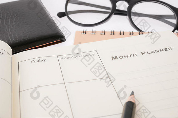 空白规划笔记本笔桌子上组织者时间表生活业务规划师概念